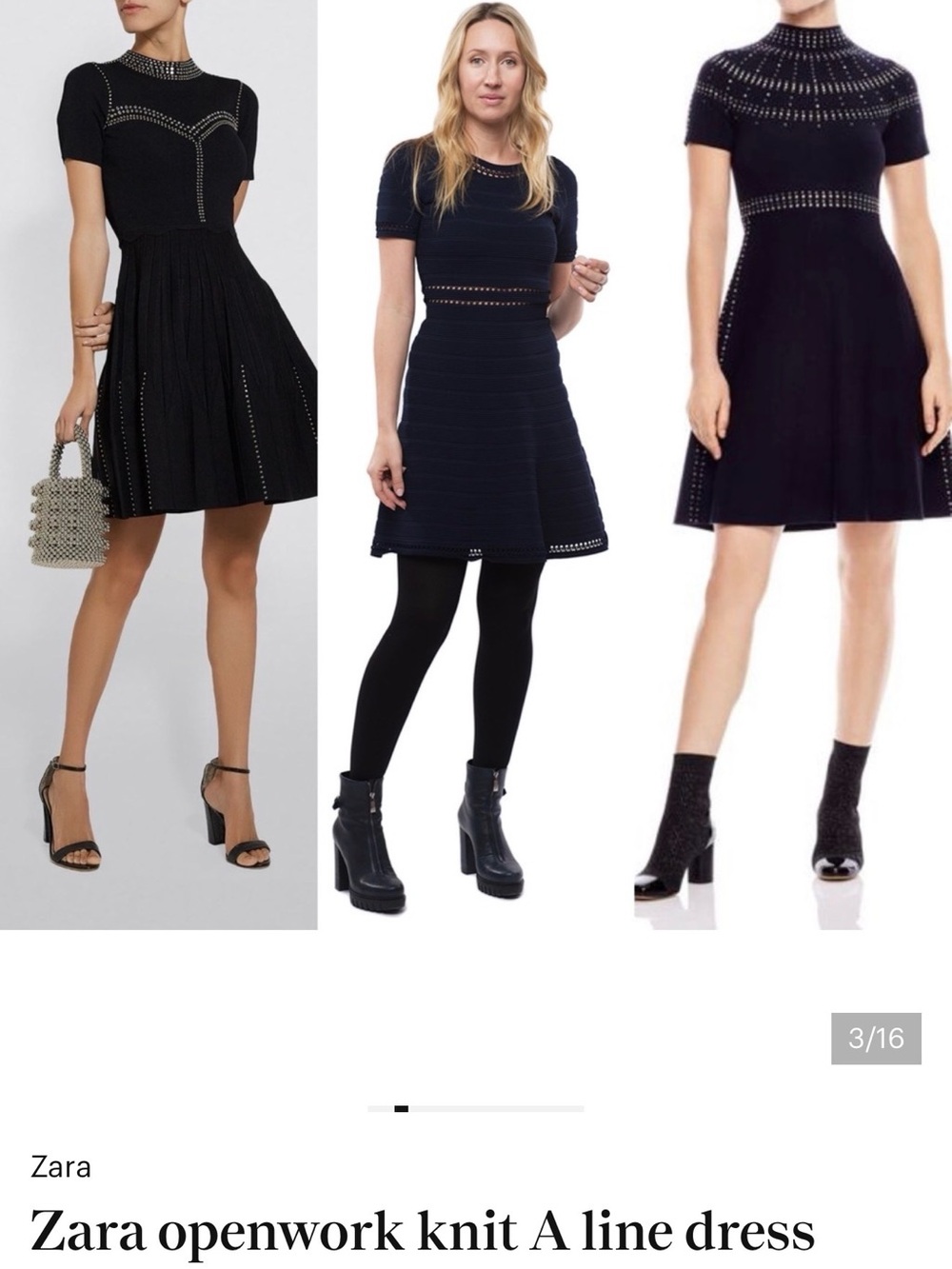 Zara Black Openwork Knit Mini Dress